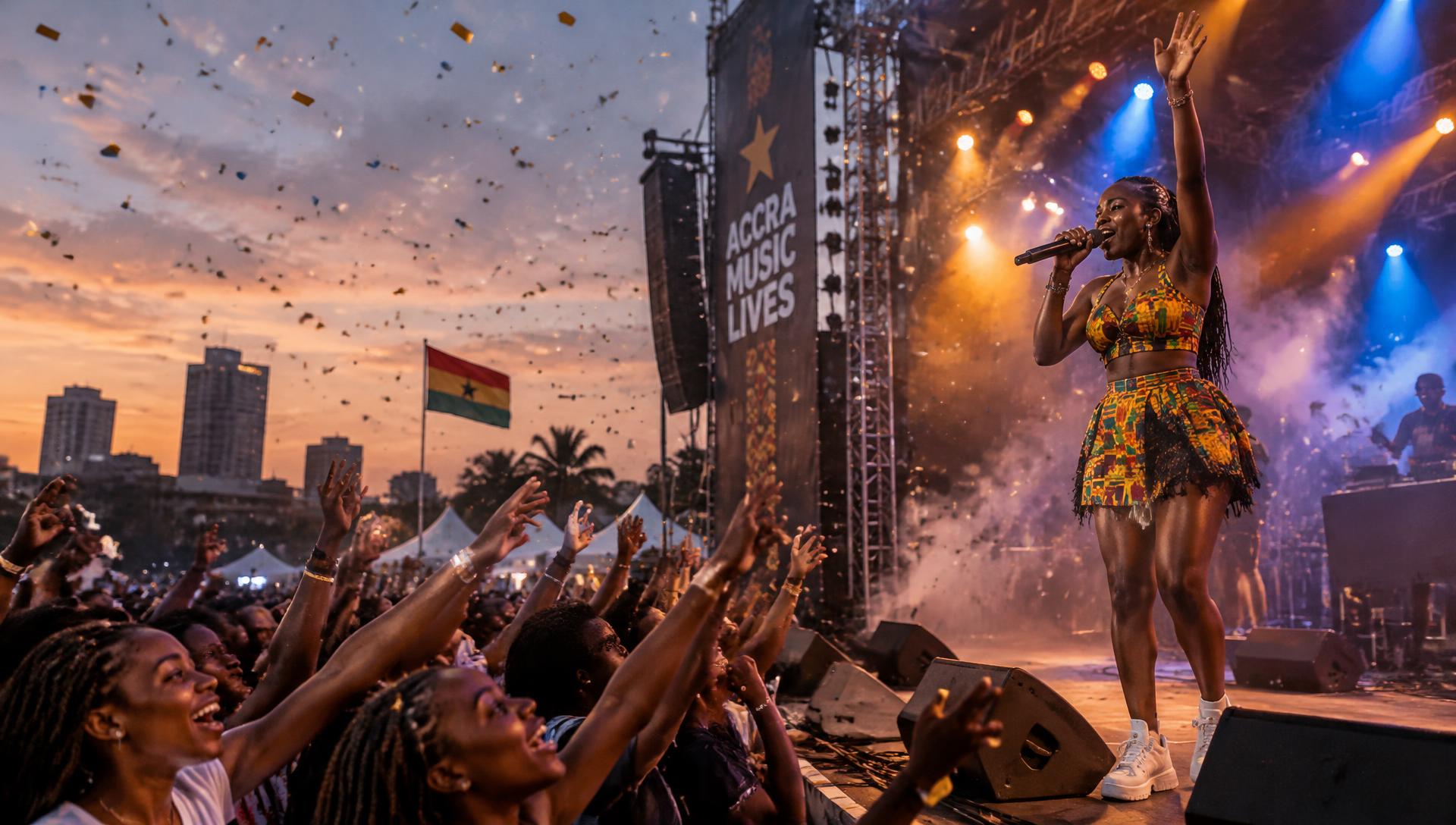 Ghanaian youth music festival at dusk
